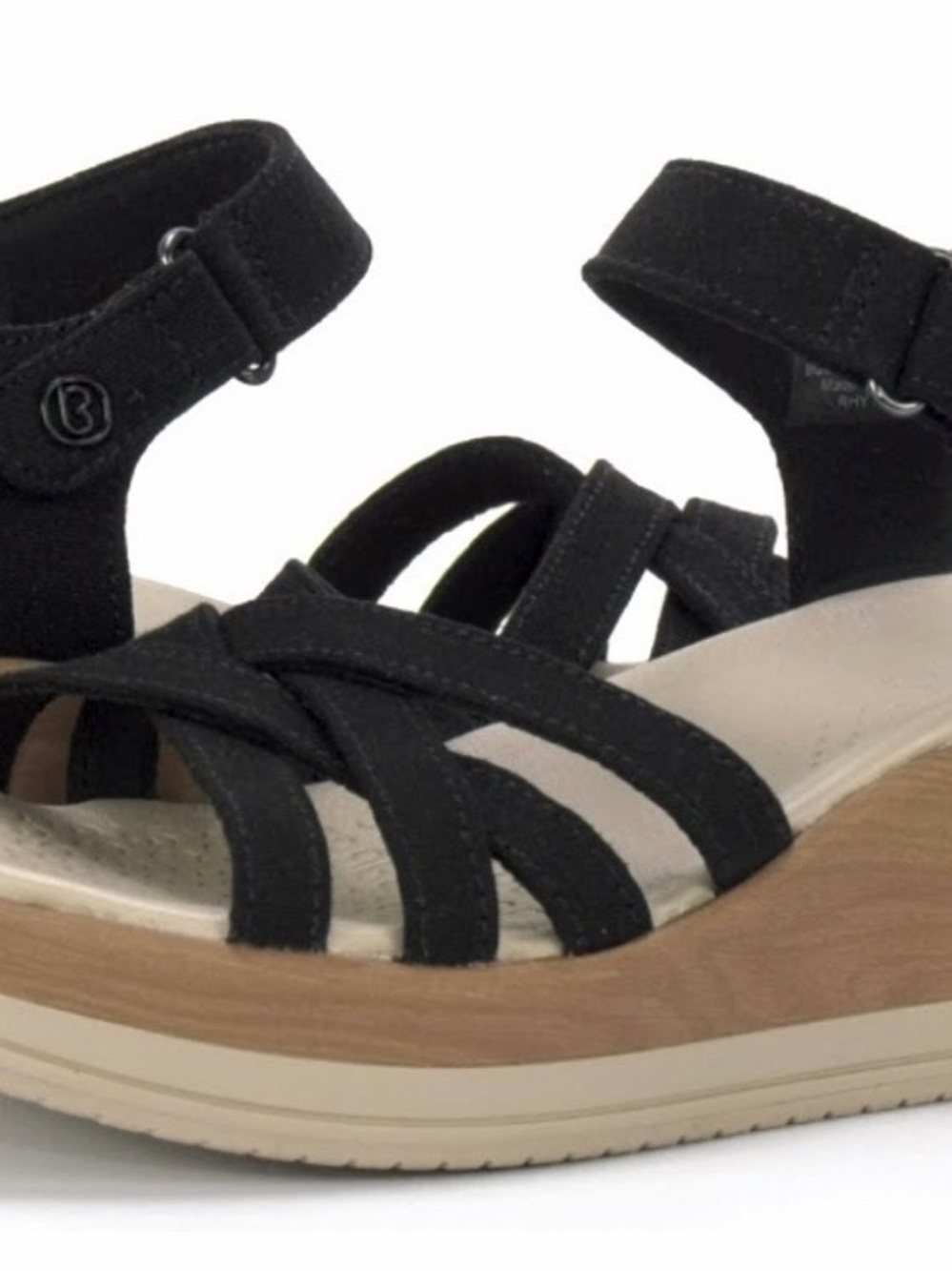 Bzees Women’s Black Strappy Wedge Comfort Sandals Size 8.5W $35
